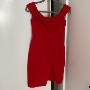 Red off shoulder dress